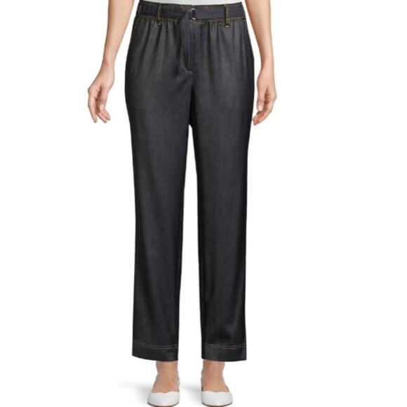 Lafayette 148 Dekalb Wool & Tencel Pants sz S denim look belted